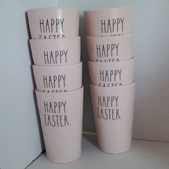 8 Happy Easter Cups Tumblers Rae Dunn Pink Plastic - Picture 3 of 11